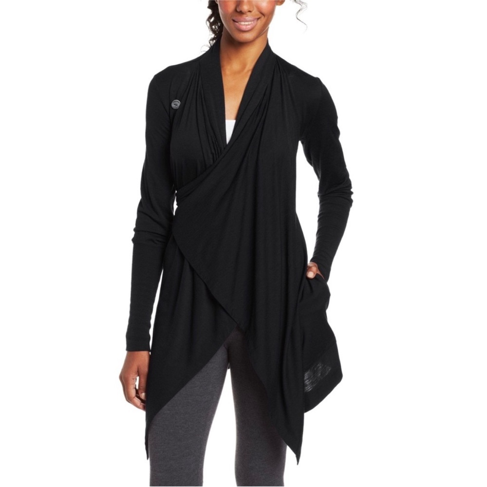 Icebreaker Bliss Wrap Black Merino Wool Cardigan Sweater Small